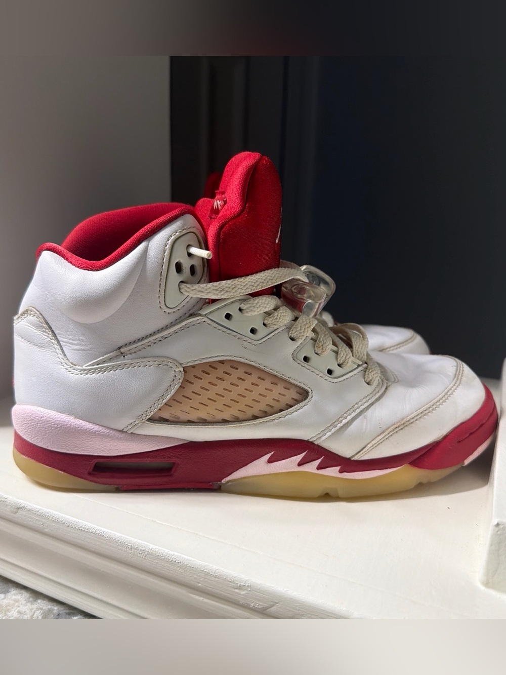 Air Jordan 5 Nike White and Red Retro High-Top Sneaker